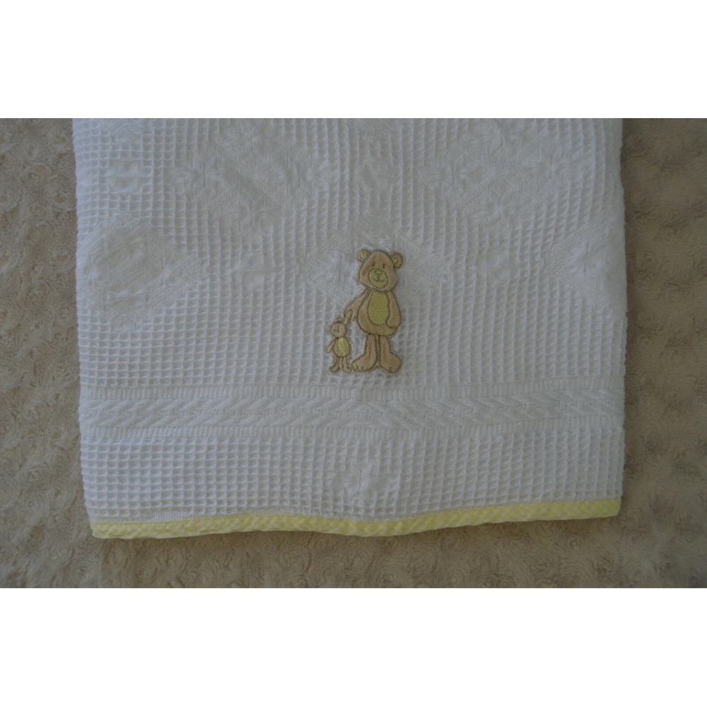 George Teddy Bear Baby Blanket White Tan Yellow Trim walmart